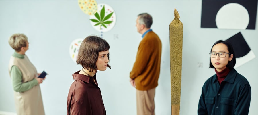 Baby Boomers and Gen Z looking at Cannabis Artwork