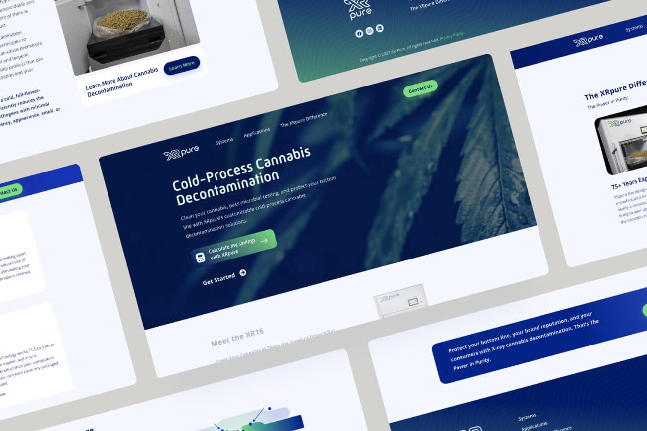 XRpure Cannabis Decontamination Website Pages on Desktop