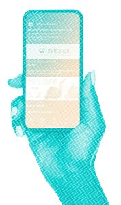 Hand holding Mobile phone with Lightshade Dispensary Email